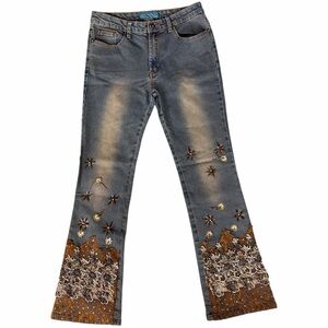 Gorgeous fairycore European Beaded Multi-media Embellished Flare Jeans